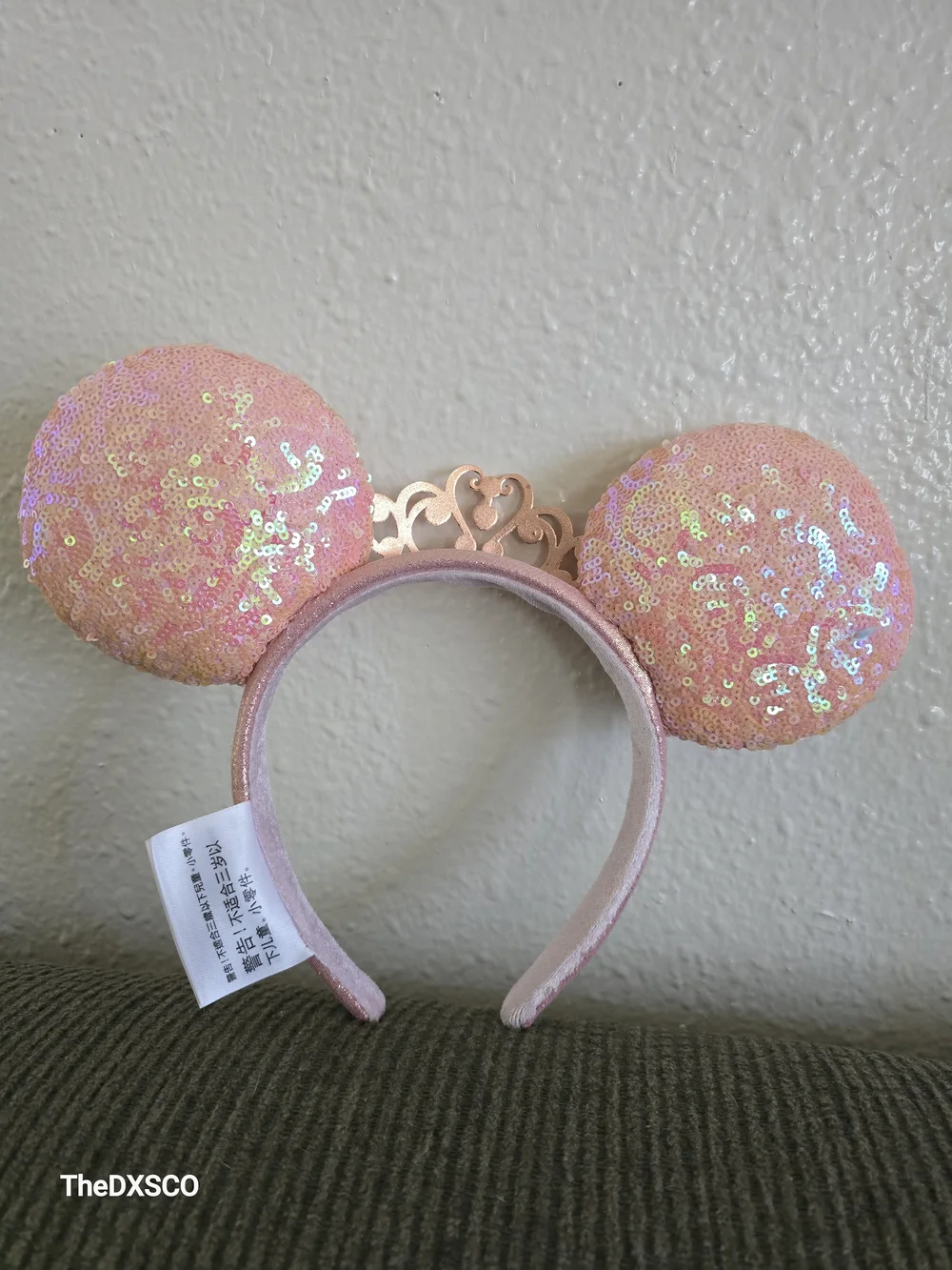 Disney Pink Rose Gold Sequin Minnie Ear Headband with Tiara
